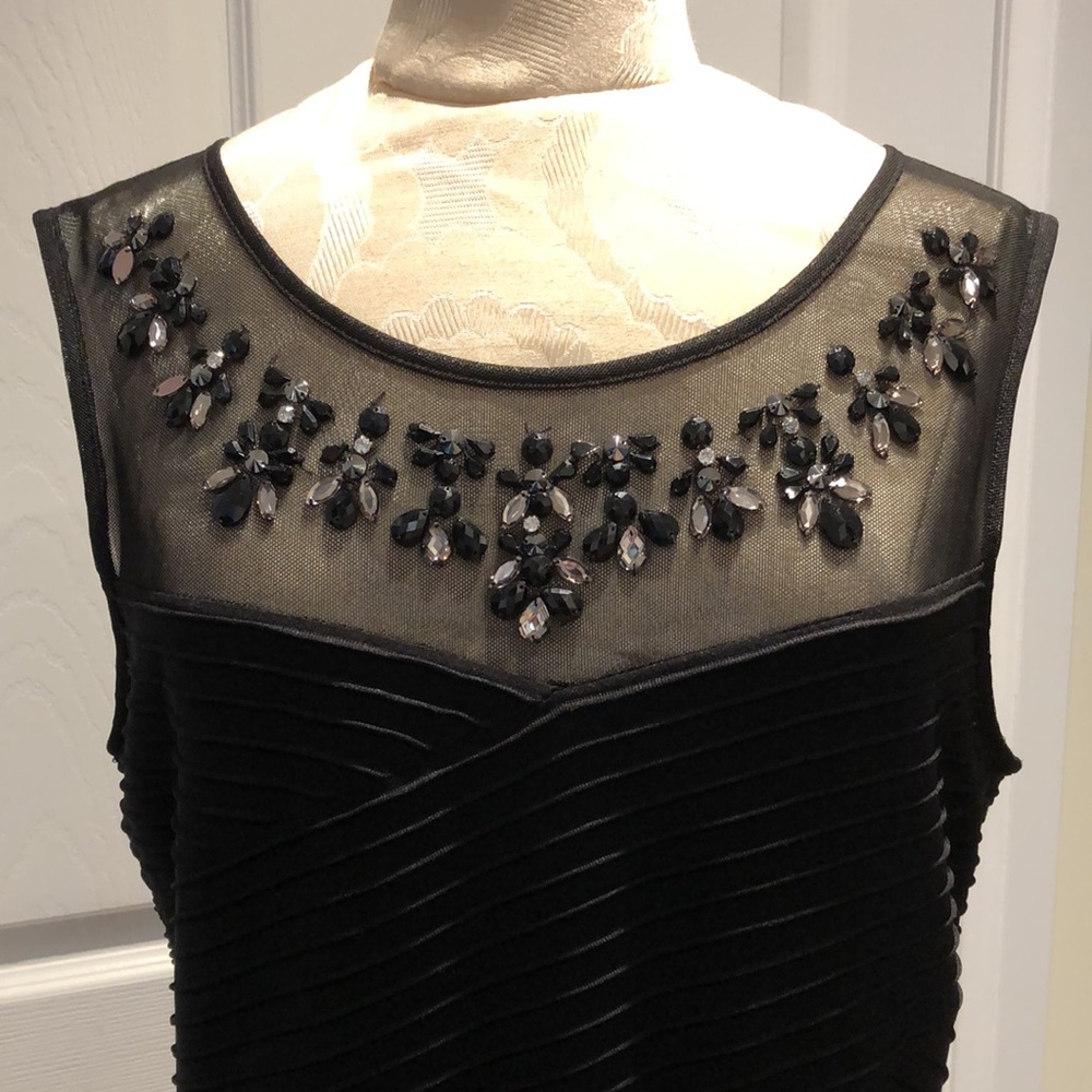 Laura | Stretchy Embellished Mesh Neckline Dress with Ruching - Picture 4 of 10